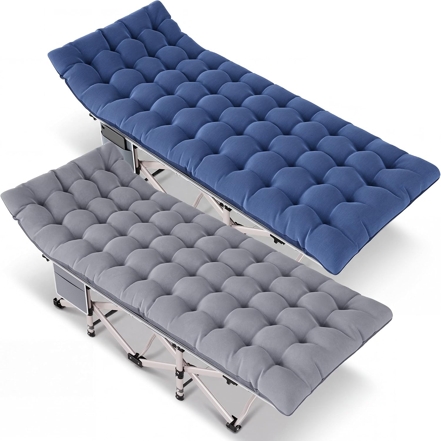 Camping Cot for Adults 2 Pack, 800 LBS Heavy Duty 75"x28" Folding Cot Bed with 2" Thick Detachable Pads & 1200D Oxford, Sleeping Cots for Family & Guests - 10-Second Setup