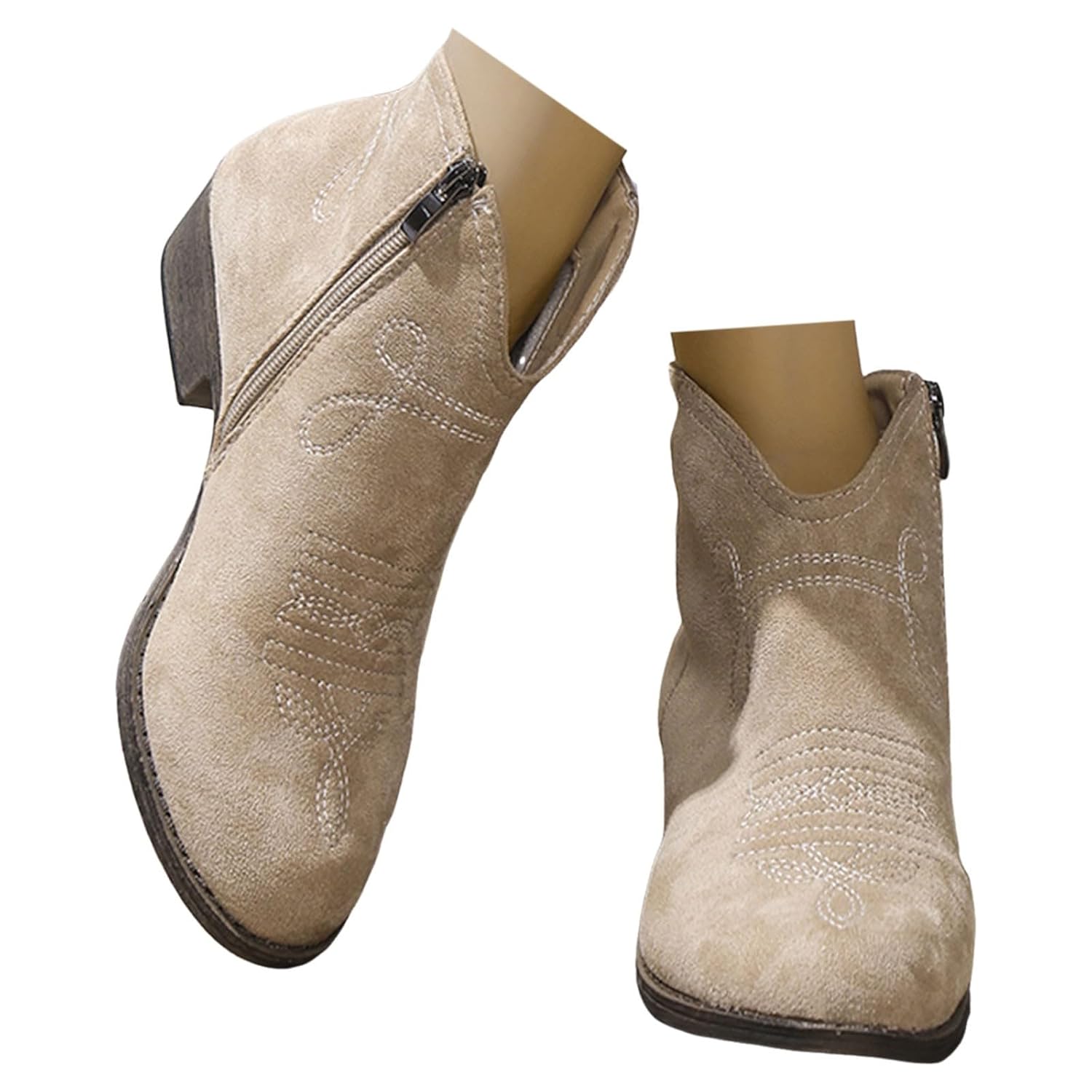 Ankle Boots for Women With Chunky Low Heel Embroidered Vintage Casual Short Ankle Boots Fashion Dress Booties with