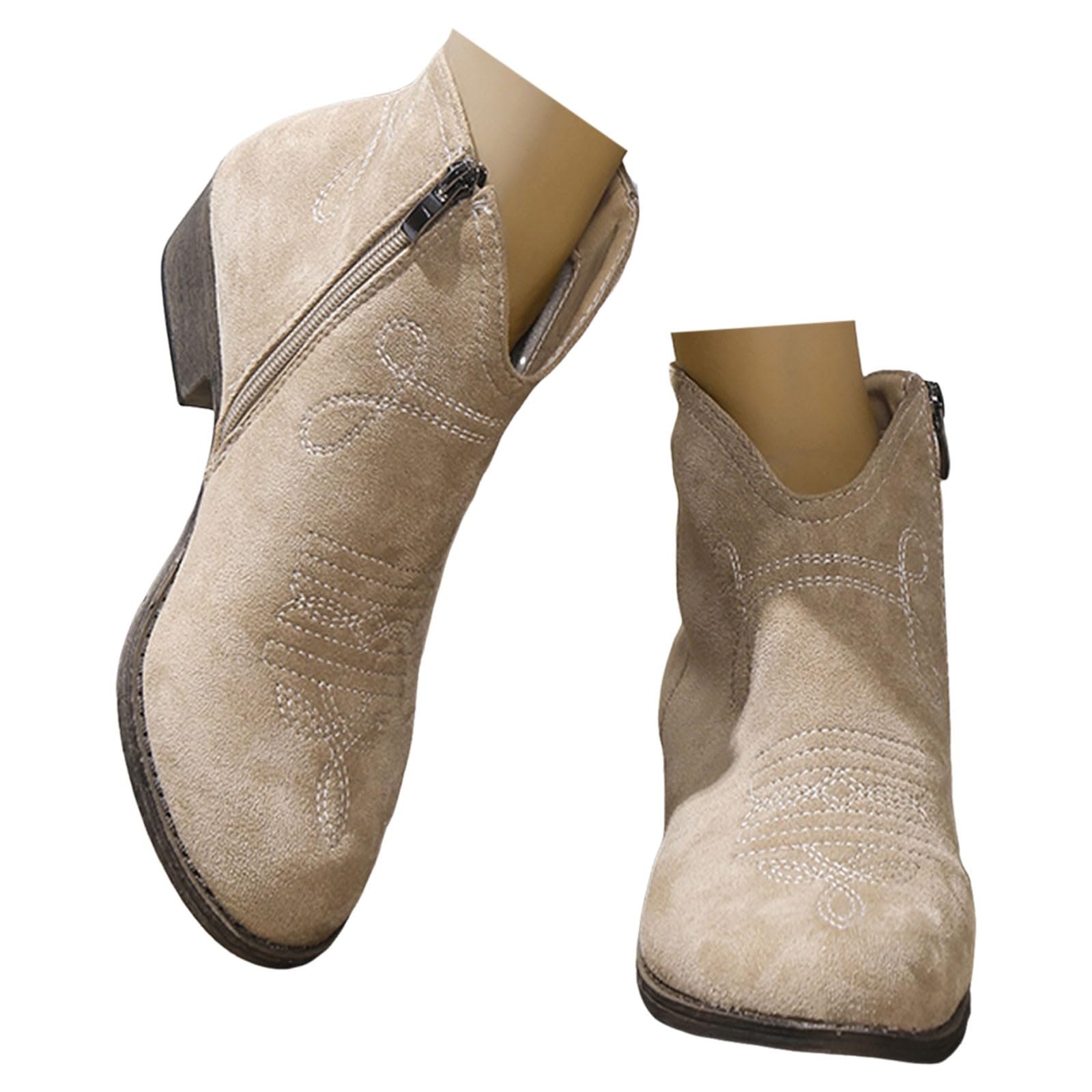 Ankle Boots for Women With Chunky Low Heel Embroidered Vintage Casual Short Ankle Boots Fashion Dress Booties with