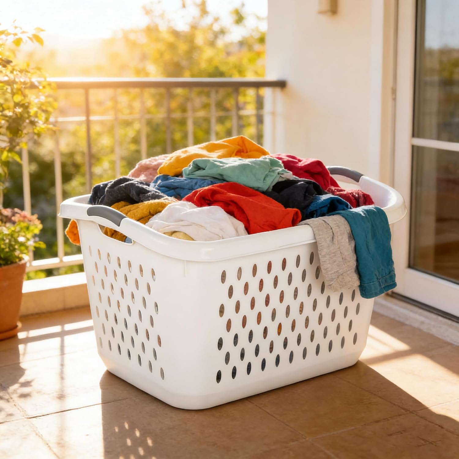 2 Pack 2.7 Bushel Extra Large Plastic Laundry Basket with Sturdy Carry Handles, Portable Laundry Hamper for Laundry Room, Dorm, Bedroom, Bathroom & Closet Organization, White