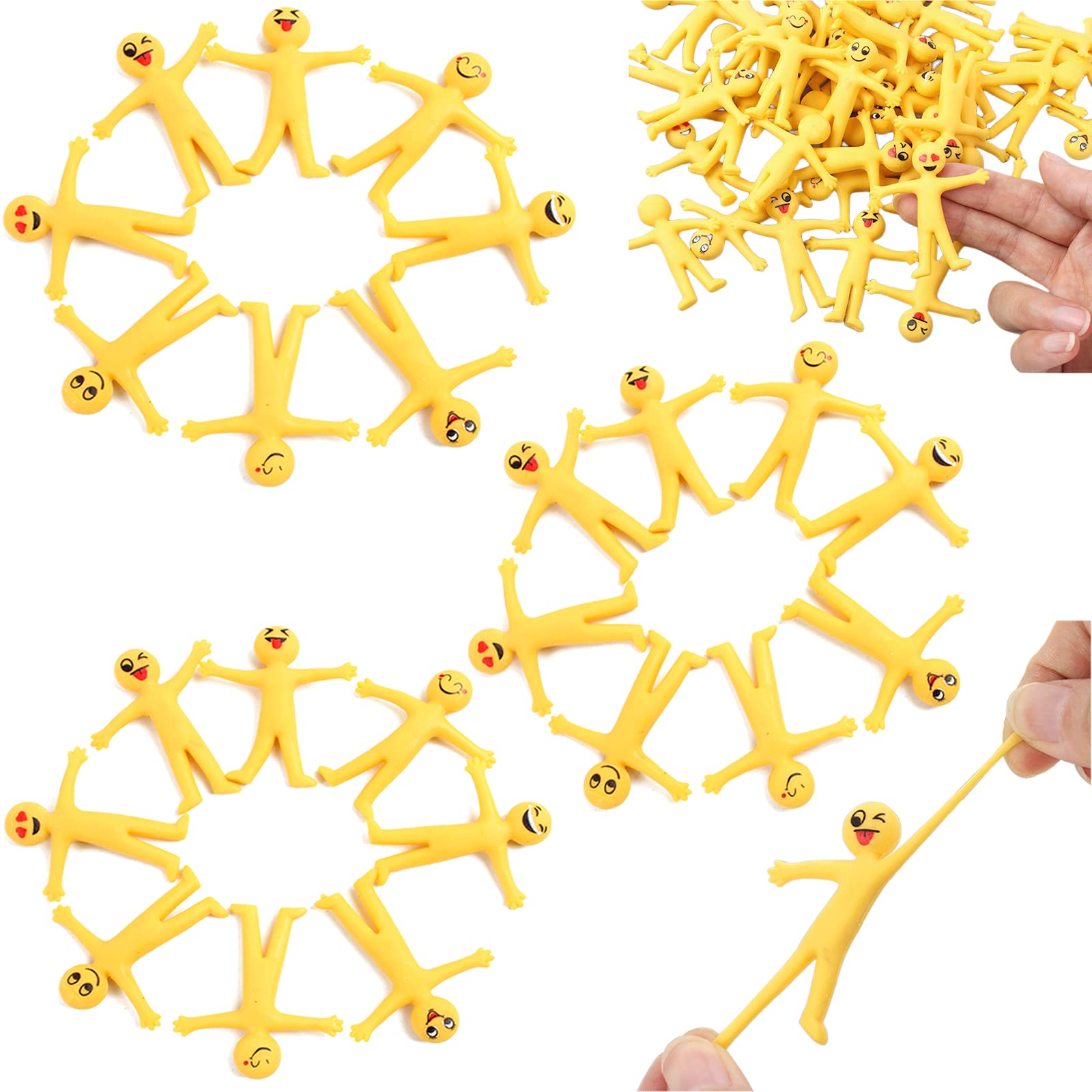 30P Yellow Smiley Stretchy Men,Lucky Dip Prizes,Mr Stretchy Smile Men/Man Smiley Face Toy Fidget Toy Classroom Prizes Party Bag Fillers for Kids Pinata Party Favour Stocking Fillers
