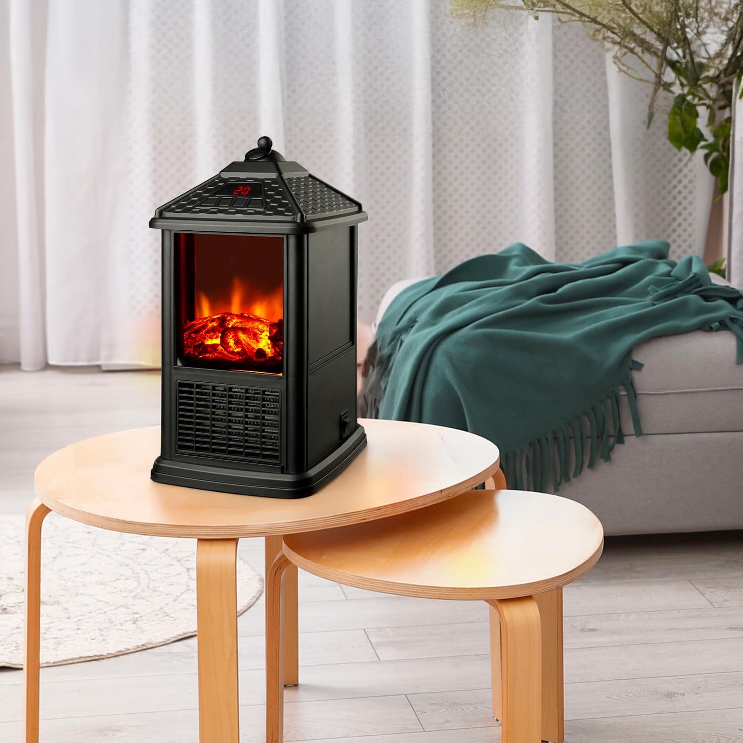 Maison Rouge elektryczny kominek stołowy z pilotem zdalnego sterowania 1000 W z efektem kominka 3D - kontrola temperatury na każdą potrzebę i timer 12 godzin - 32 x 18,5 x 18,5 cm