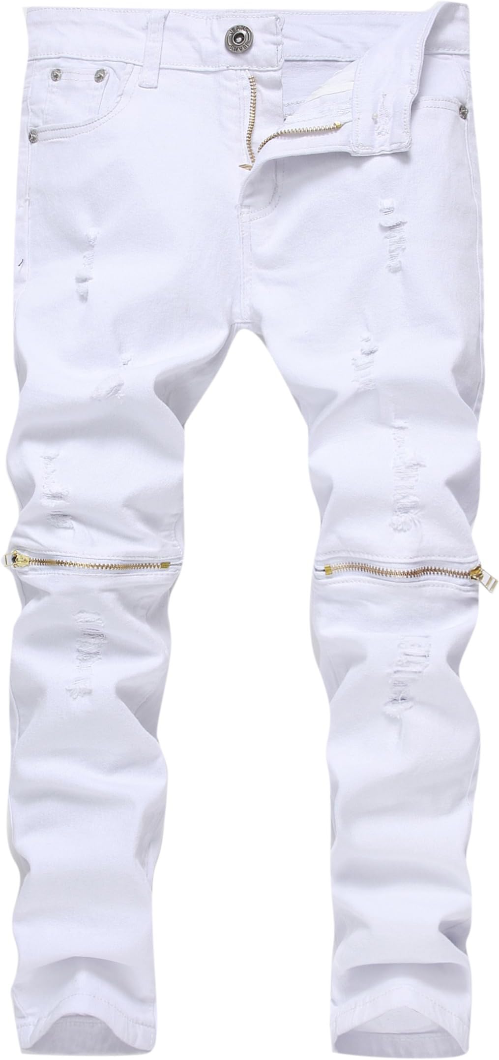Fredd MarshallBoy's Slim Fit Skinny Ripped Distressed Zipper Jeans Pants with Holes