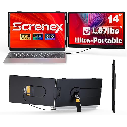 Laptop Screen Extender 0.27" Ultra-Thin, 14" FHD 1080P IPS Lightweight Dual Portable Monitor, USB-C/HDMI Plug & Play for 13-17" Laptops, Travel screen compatible with Windows/Mac/Chrome/Switch/Android