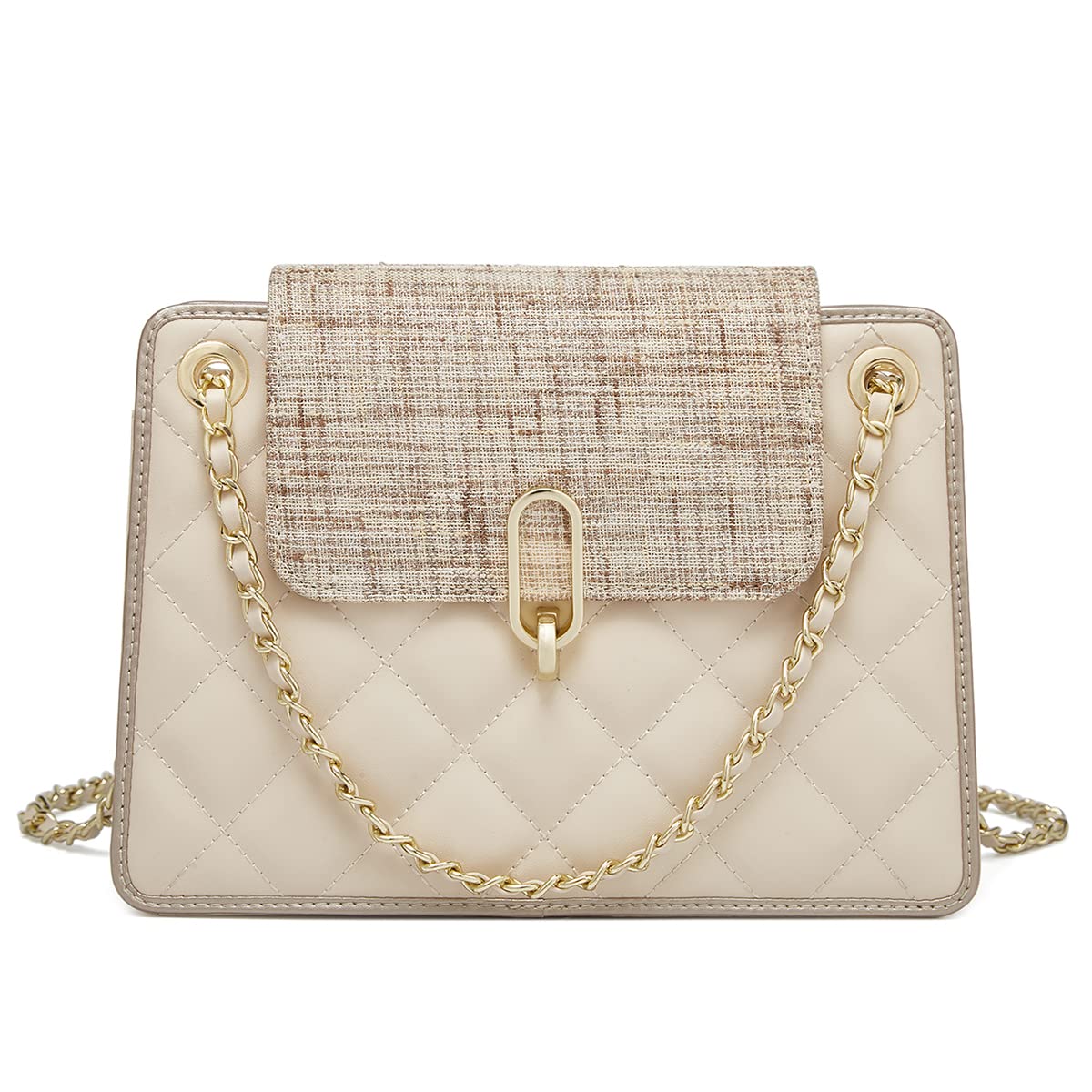 FOXLOVERQuilted Split Leather Shoulder Bags for Women Chain Casual Underarm Bag Commute Handbag Purse