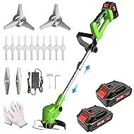 21V Electric Weed Wacker Cordless, Weed Eater Battery Powered, Weed Trimmer, Lawn Mower, Telescopic Handle, 3 Cutting Methods, Lawn Trimmer for Garden and Yard Lawn, 2 * 2.0Ah Batteries & Charger
