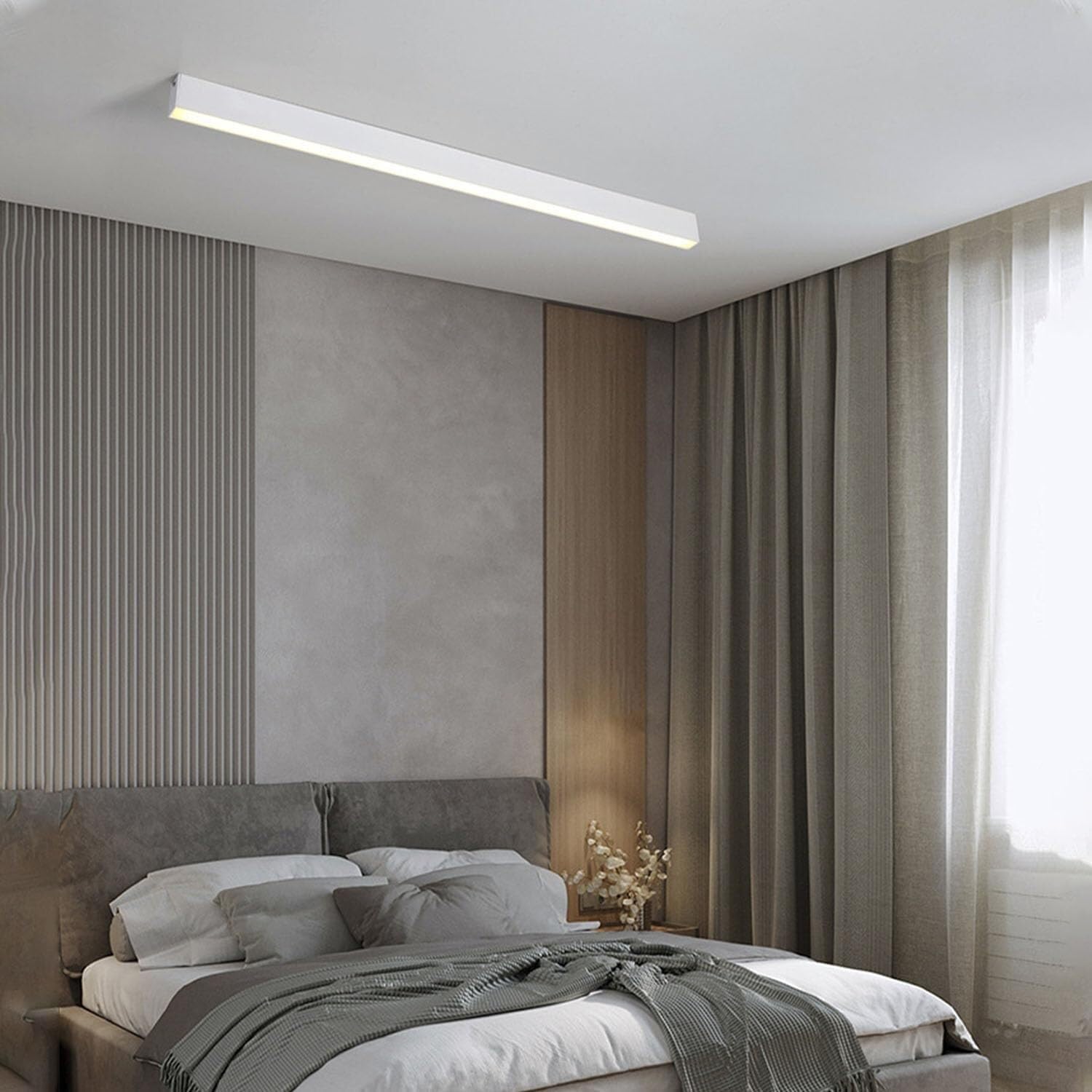 SANBDDLYY Minimalist LED Linear Ceiling Light Modern Recessed Hallway Ceiling Light Metal Bar Long Black Metal Strip Ceiling Lamp White Home Office Ceiling Light C (Color : White 60cm, Size : White 5 thumbnail image