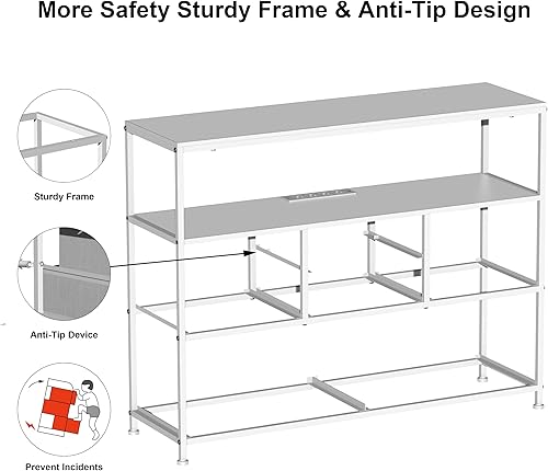 Miniatura 6 de Simoretus Soporte de TV con toma de corriente y cajones de tela, centro de entretenimiento para TV de hasta 45 pulgadas, estante de almacenamiento