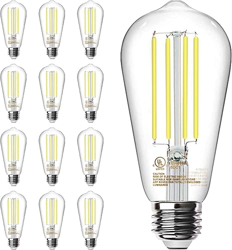 Miniatura 14 de TJOY - Paquete de 12 bombillas LED Edison, regulables, 8W equivalente a 60W, base media E26, luz diurna, 5000K, ST58, 800 lm, ultrabrillante, 5000K