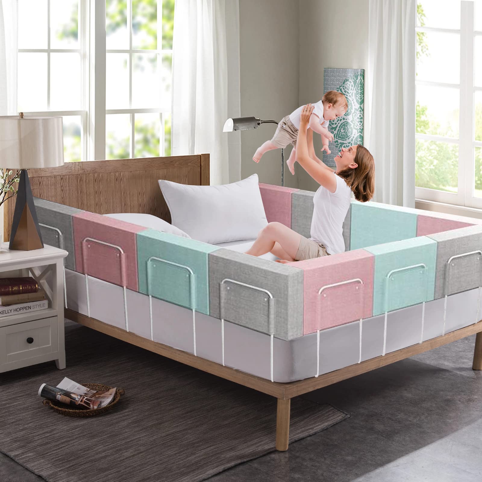 XMTECH Barrière de lit pour lit de famille et lit d'enfant - 5 trous réglables en hauteur - 50 cm - Rose