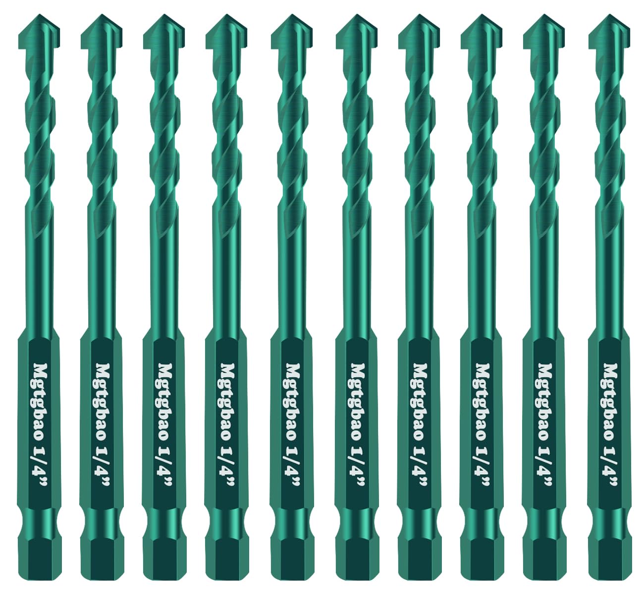 10PC 1/4" Green Concrete Drill Bit Set, Mgtgbao 6mm Masonry Drill Bits for Tile,Brick, Plastic and Wood,Tungsten Carbide Tip Best for Wall Mirror and Ceramic Tile on Concrete and Brick Wall