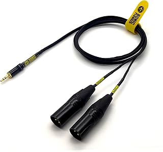 Sonic Plumber Black and Gold 3.5mm (1/8 Inch) EP Stereo to Twin XLR Male Interconnect Cable with Cable Tie (1.5meter / 4.9...