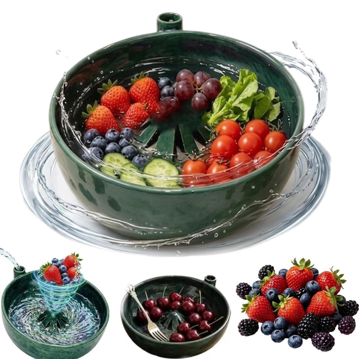 Generico Ciotola in ceramica per il lavaggio dei frutti di bosco con rotante, lavatrice e scolapasta 2 in 1 che non rovina la frutta, rotazione a 360°, lavabile in lavastoviglie, ideale (1 pezzo)