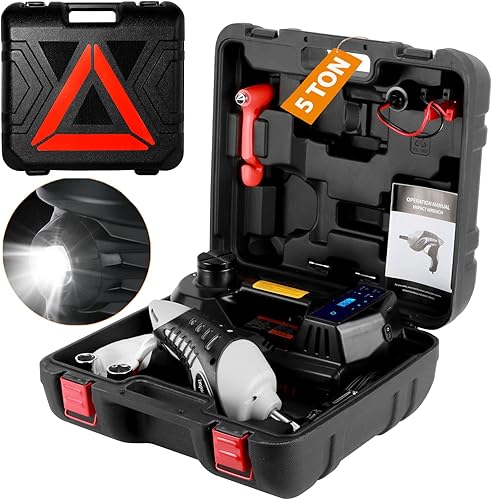 Kit de gato eléctrico para automóvil, gato hidráulico de 5 toneladas con llave de impacto eléctrica y bomba de inflado, gato portátil de 12 V con