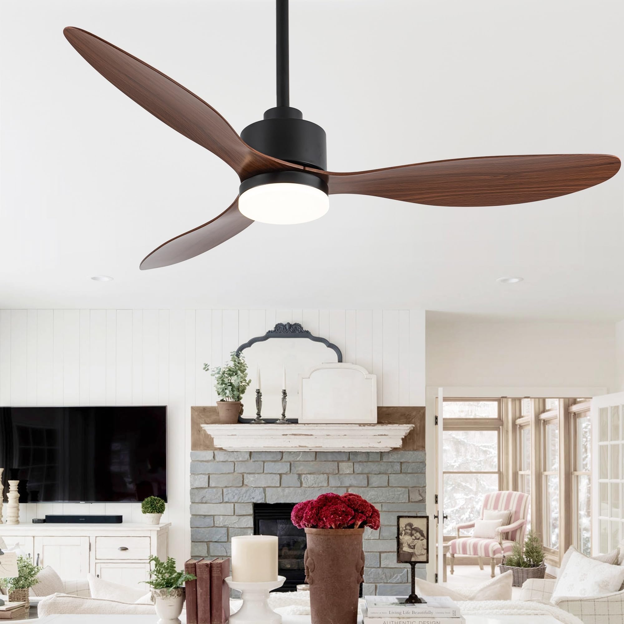 52 inch led ceiling fan with lights remote(3-blade) black