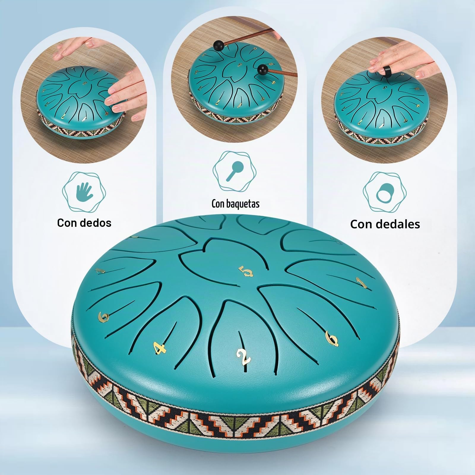 Tambor de Lengua de Acero 6 Pollici e 11 note per Bambini, Strumento a Percussione C-Key Handpan Tambor Rain Drum con Borsa Morbida, Libro di Musica, 2 Mazzuoli per la Meditazione o lo Yoga