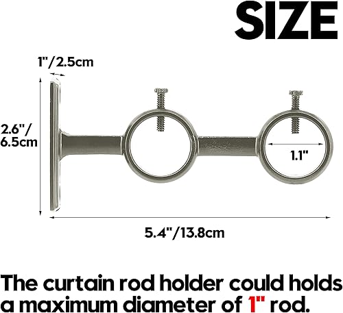 Miniatura 2 de AddGrace Paquete de 2 soportes de barra de cortina dobles para barra de 1 pulgada de aleación de aluminio montado en la pared (negro)
