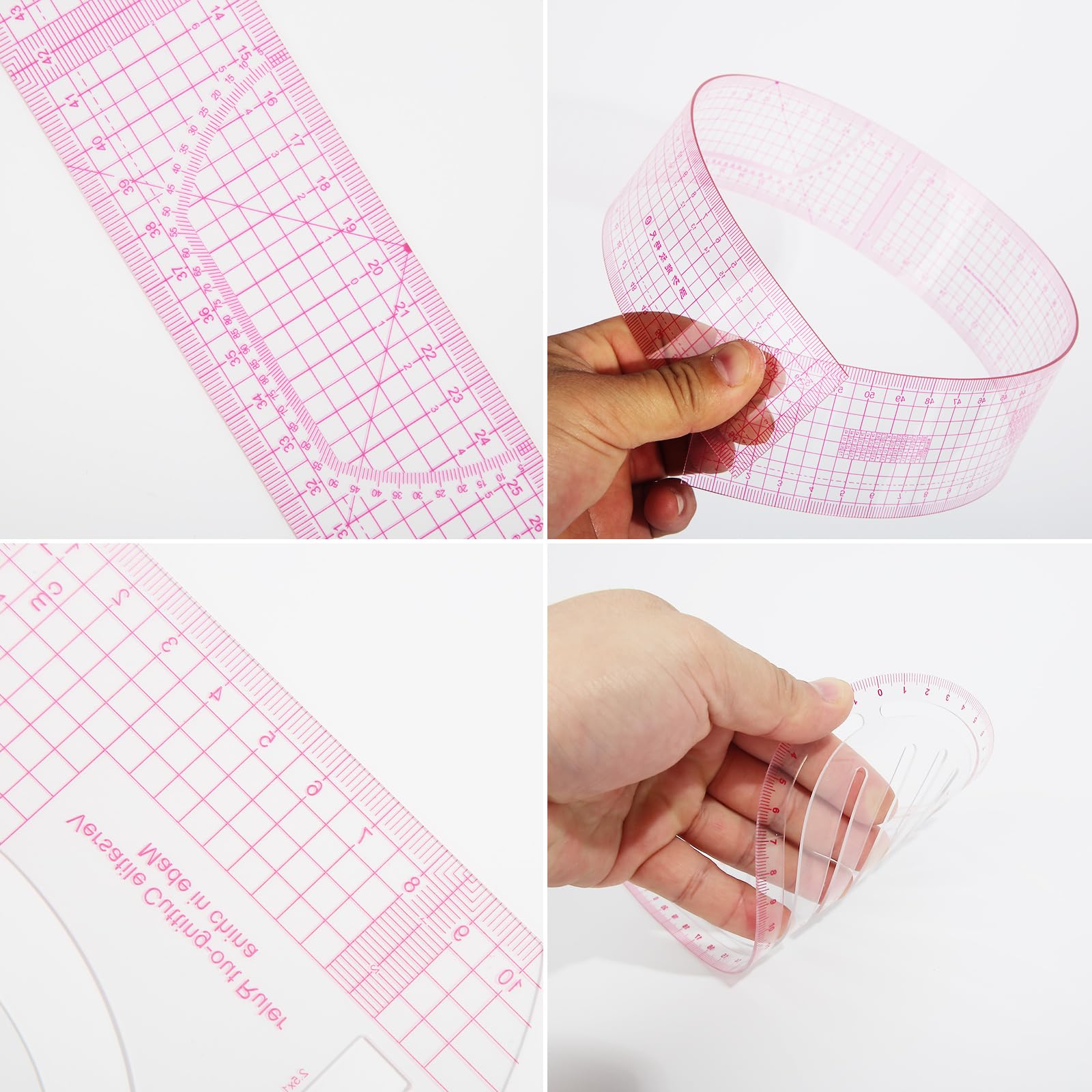 Set di 4 righelli da cucito – Curve francesi & Pattern Master, ideale per sartoria, sartoria, artigianato fai da te, strumenti di design in plastica flessibile per studenti e designer di moda