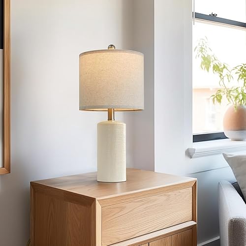 Miniatura 7 de Juego de 2 lámparas de mesa de cerámica de 20.25 pulgadas, lámpara de noche pequeña de granja, color blanco cremoso, lámparas de mesa de noche