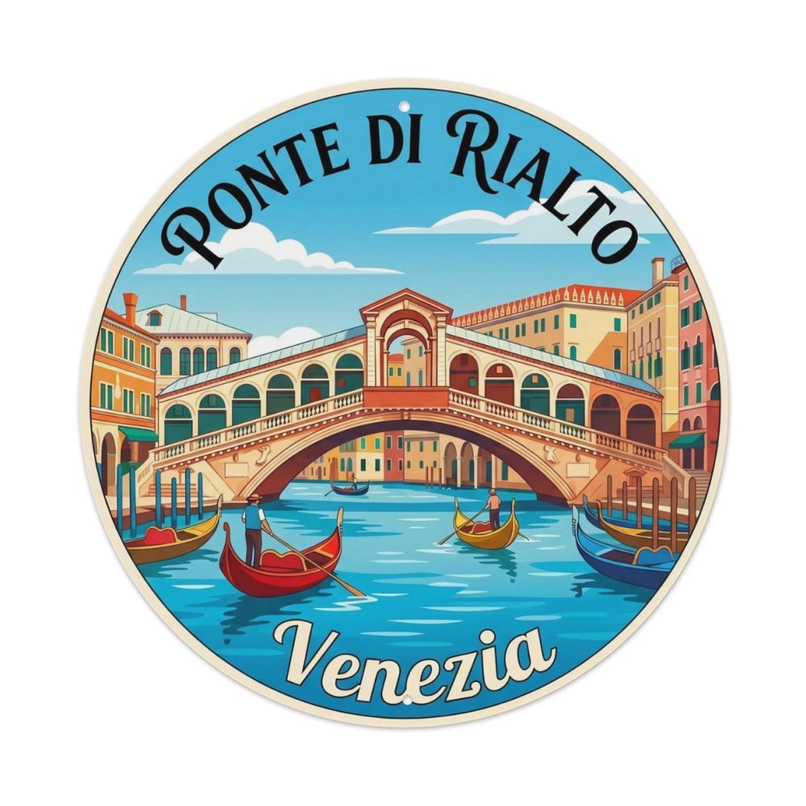Vintage Travel Rialto Bridge Venice Metal Tin Sign Plaque