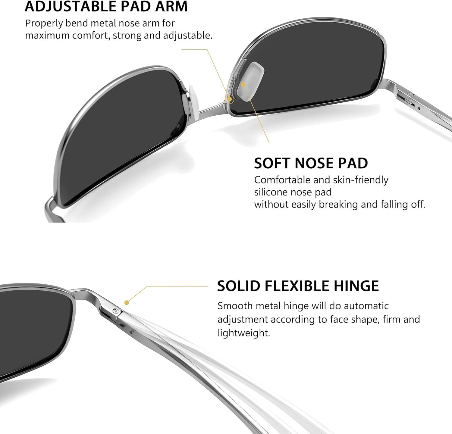 SUNGAIT Mens Narrow Polarized Sunglasses Metal Frame Small Rectangle Retro Durable UV400 Protection - Image 4