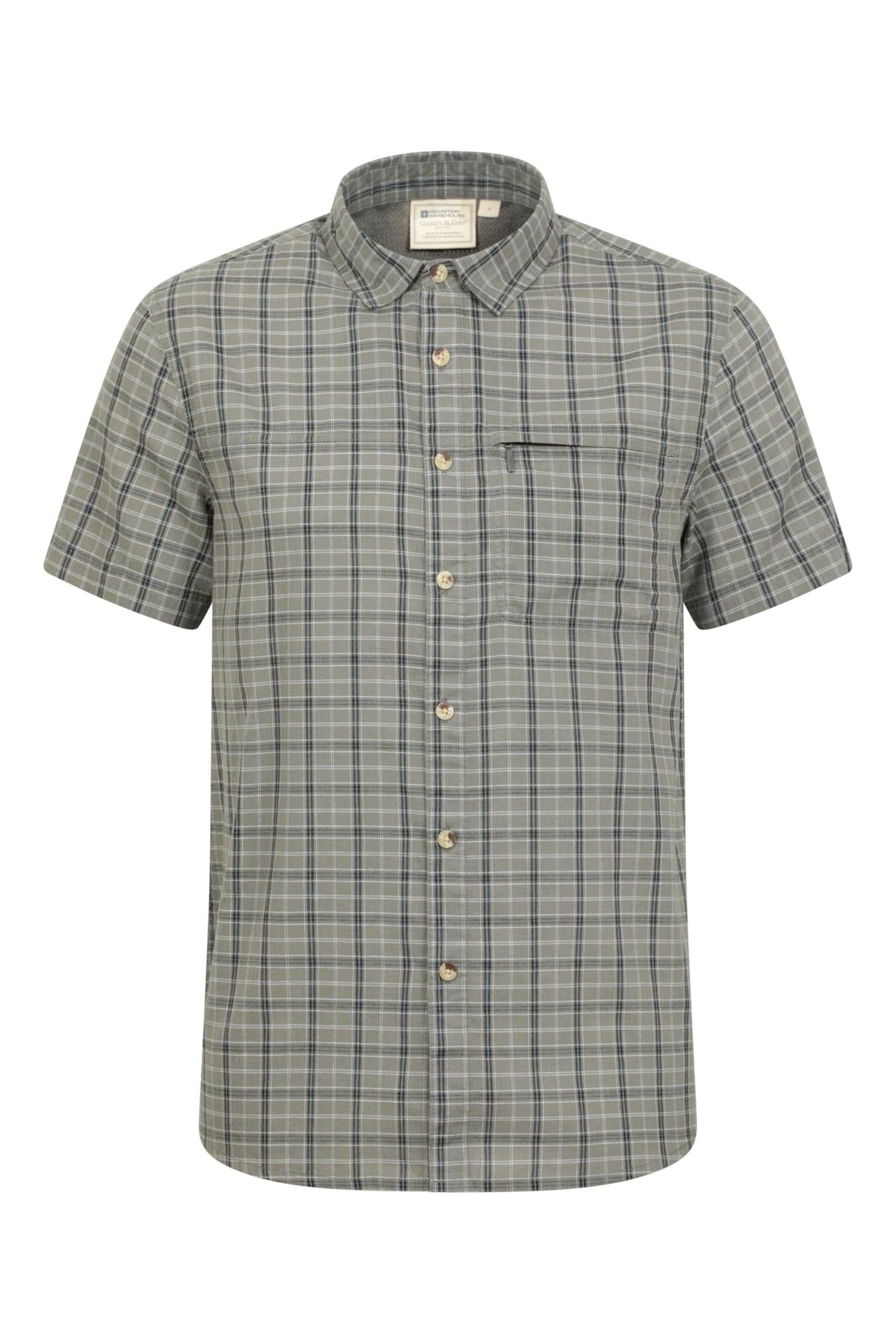 Mountain Warehouse Holiday Mens Cotton Shirt - Easy Care Shirt, Lightweight Casual Shirt, Mesh Lining Top - Spring Summer, Travelling, Camping & Hiking Khaki S