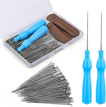 QMNNMA 100Pcs Needle Felting Needles, Needle Felting Tools, Wool Felting Needles with 2 Single Needle Handle Storage Box Fingercots, Needle Felting Supplies for Wool Felting ProjectsS