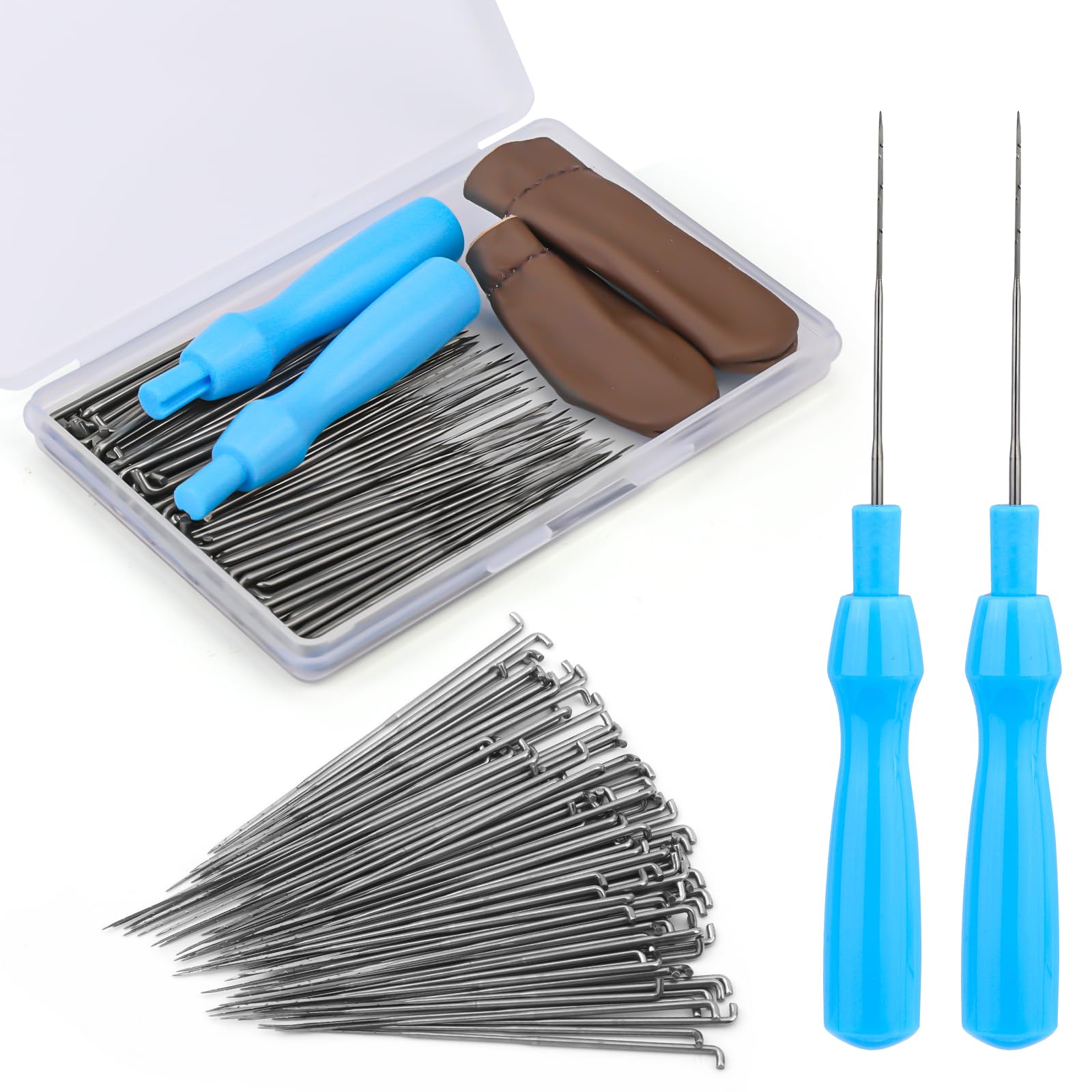 QMNNMA 100Pcs Needle Felting Needles, Needle Felting Tools, Wool Felting Needles with 2 Single Needle Handle Storage Box Fingercots, Needle Felting Supplies for Wool Felting Projects(S)