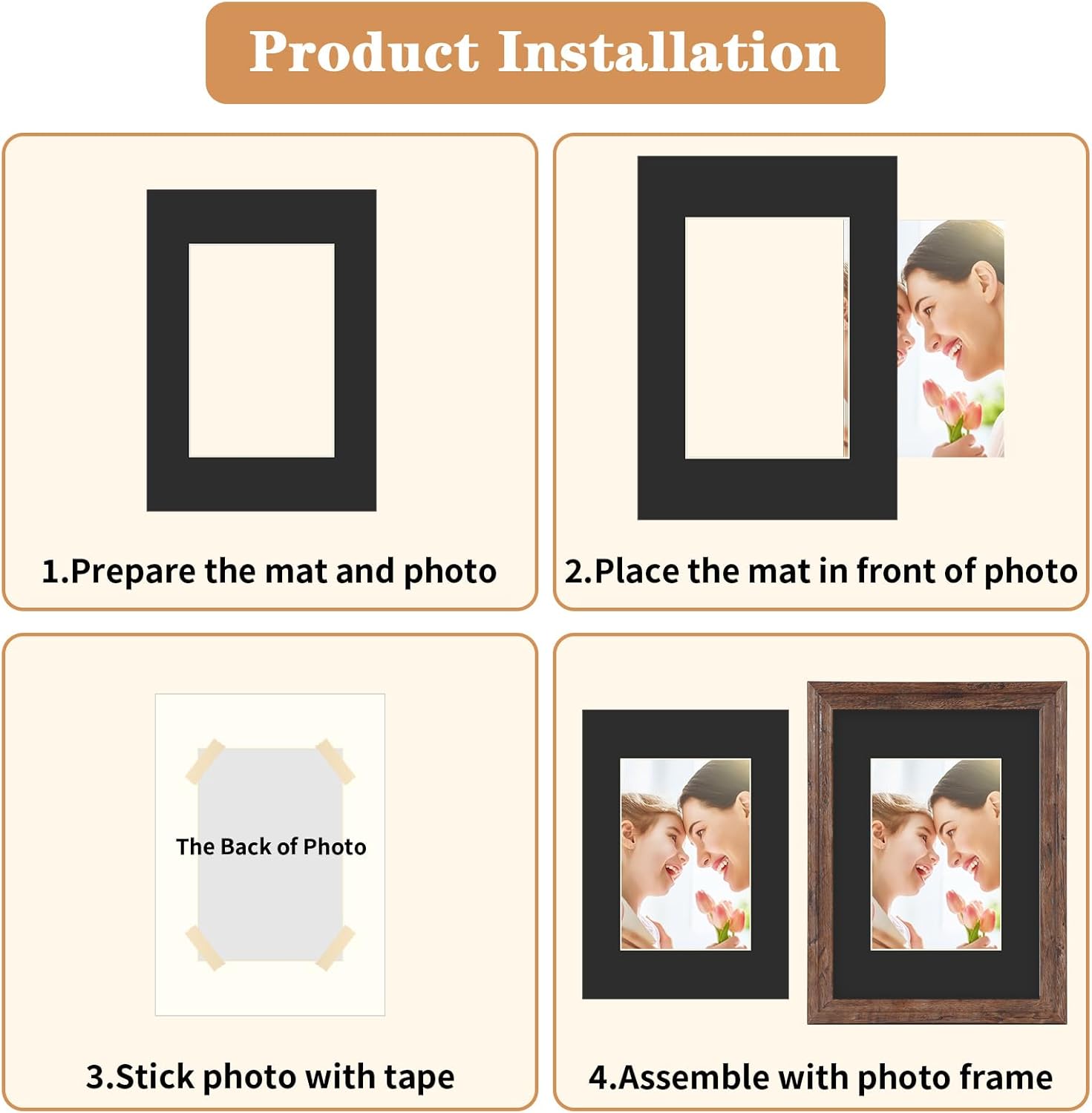 ZBEIVAN 5x7 Black Picture Mats with Core Bevel Cut Frame Mattes for 3.5x5 Pictures - Pack of 12 - Image 4