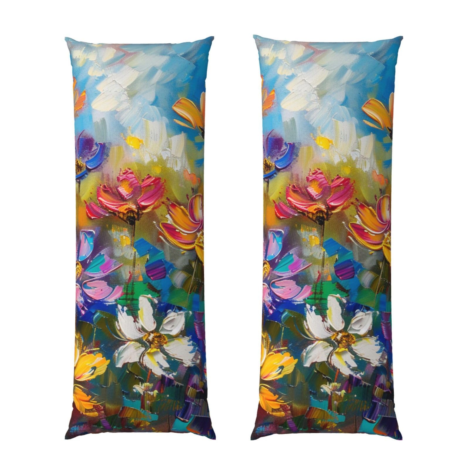 Body Pillow Cover 20x54 Inch, Abstract Style Colorful Flowers Print Long Lumbar Pillow Case with Zipper Long Body Pillowcase Decorative for Bed Sofa Bedroom
