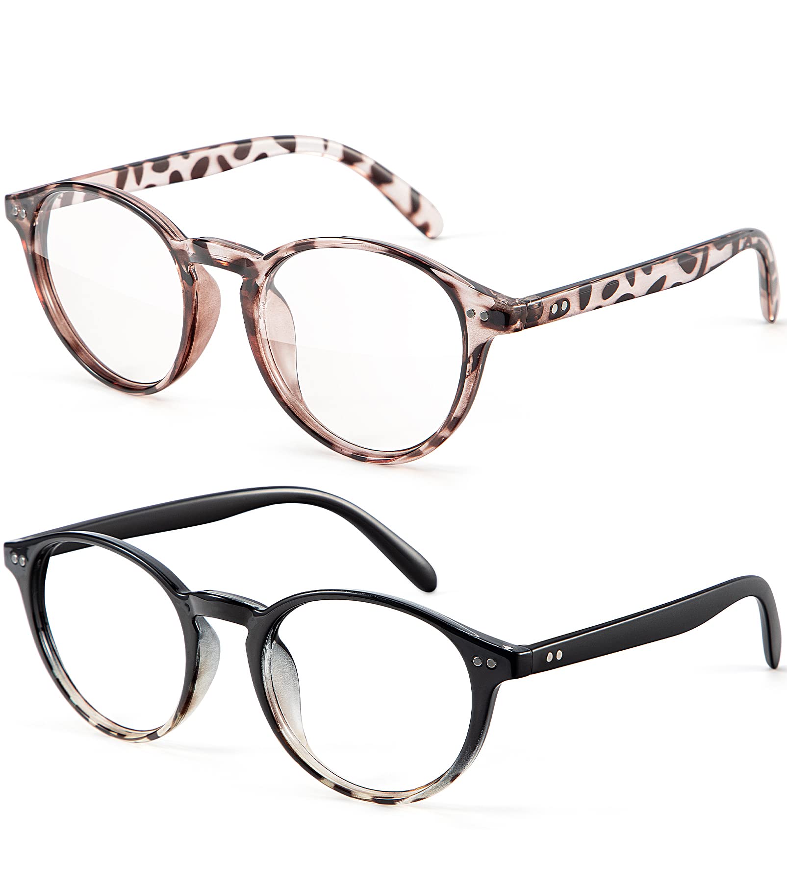 Womens Round Blue Light Blocking Glasses Anti Eye Strain Glasses Clear Lens Computer Eyeglasses with Filter UV Light