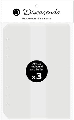 Miniatura 1 de Discagenda Tarjetero transparente tamaño A5 (5.8 x 8.3 pulgadas), paquete de 3 para planificador personal de 6 anillas
