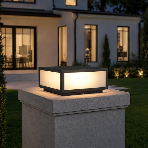 SLAWA Outdoor Post Caps Light With Pier Mount Base Column Cap Lamps Black Waterp