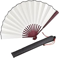Vista 7 de Ventilador plegable, fanáticos de las artes chinas de mano, abanicos de mano de papel duro de bambú con una funda de tela para decoraciones de Negro
