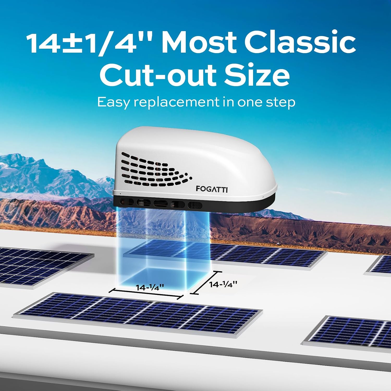 FOGATTI RV AC Unit 15K BTU Rooftop Non-Ducted RV Air Conditioner including Air Distribution Box and White InstaCool Series for Motorhome, Travel Trailer, Fifth-Wheel, Camper Van