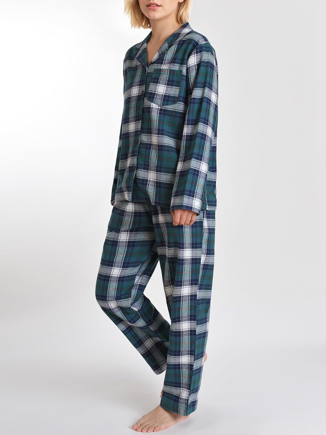 Women's Petite Flannel Button Down Pajama Set Petite Size Cotton Pjs - Image 2