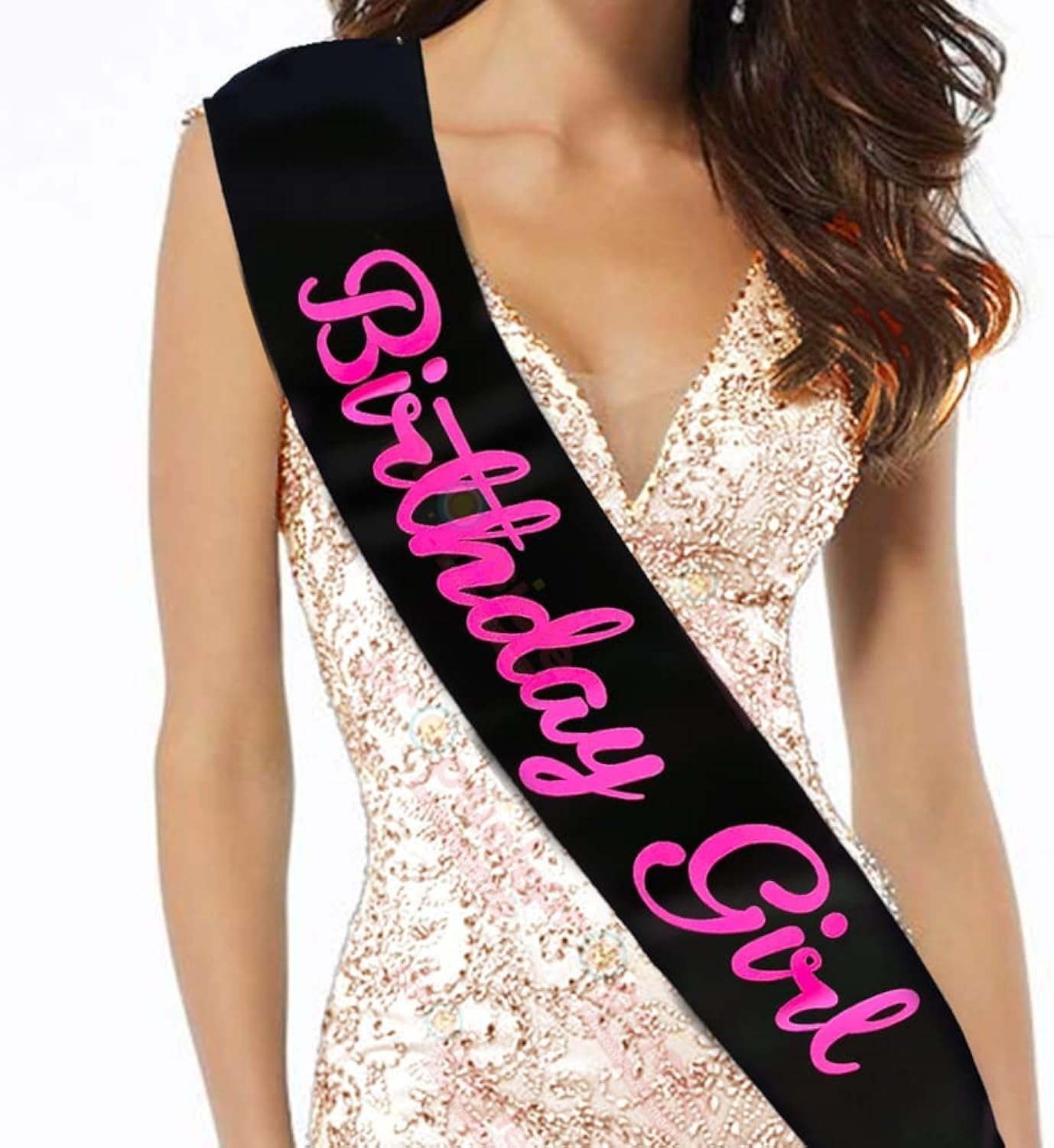 Black Satin Material Birthday Girl Sash/Happy Birthday Sash for Girls Theme Party/Girl Birthday Decoration Items - Pack of 1