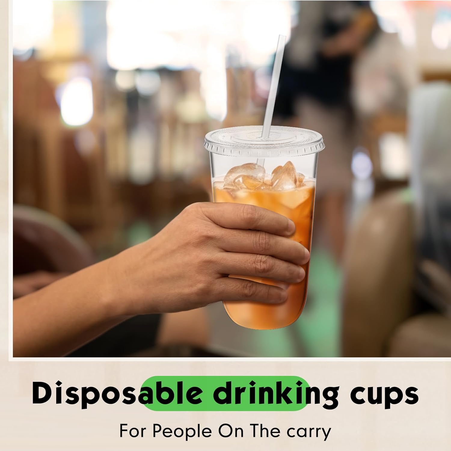 Ziliny 100 Sets Clear Plastic Cups with Lids and Straws, Disposable Iced Coffee Cups for Drinking, Cold Drinks, Juice, Smoothie, Pet Cup for Coffee Shops, Party, Christmas (18 oz)