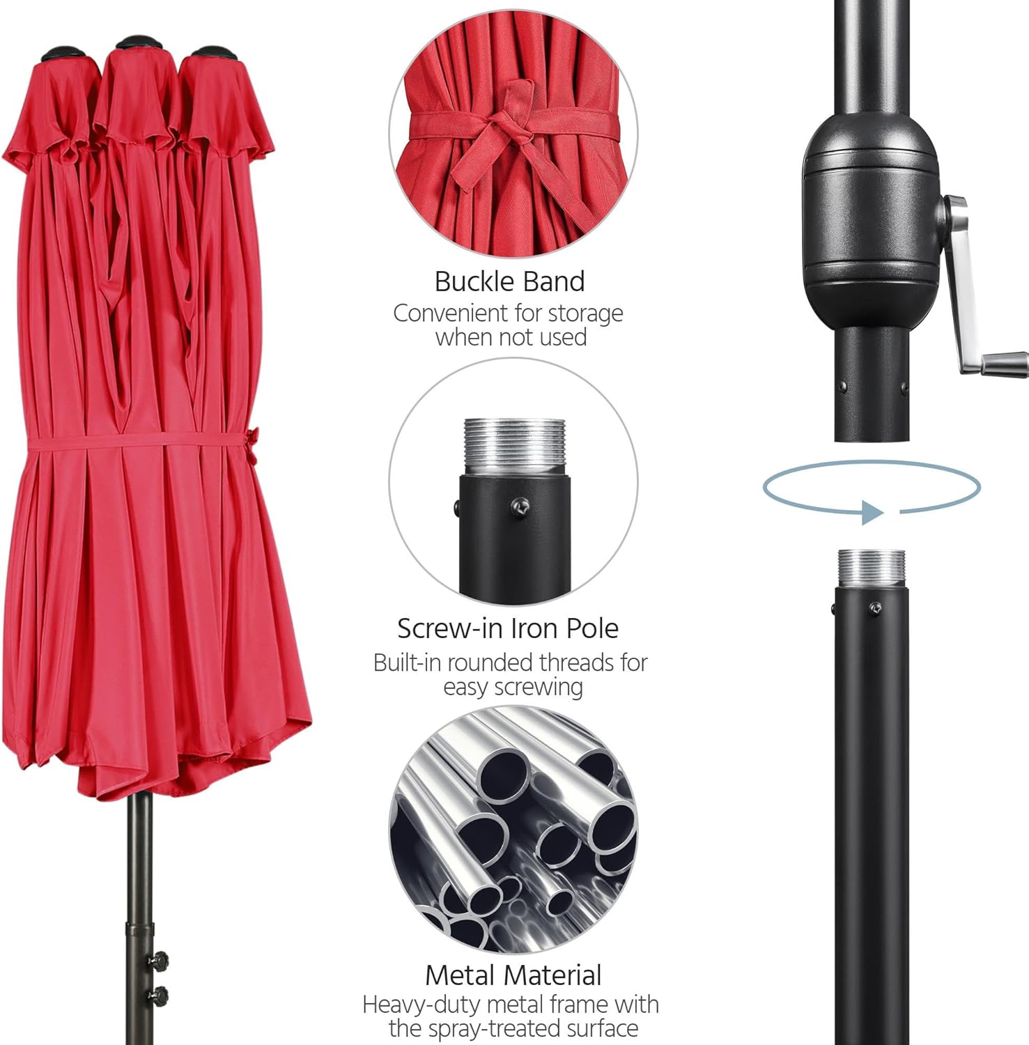 Yaheetech 15 ft Triple-size Patio Umbrella w/Base Included - Market Extra-Large Double Sided Umbrella - Twin-size Patio Parasol w/Easy Crank & 12 Strong Ribs & Ventilation Openings, Red