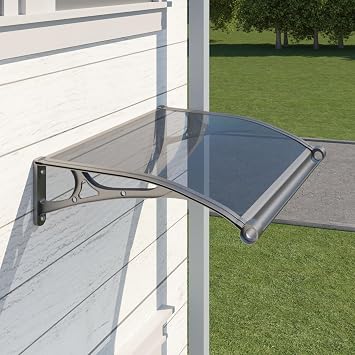 Door Awning Window Canopy with Drainage, 40x48 Inch Solid Polycarbonate Awnings for Outside, Porch, Patio, Deck, Sun Shade UV,Rain,and Snow Protection, Aluminum Alloy Bracket