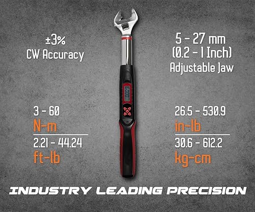 Miniatura 2 de Tapha Herramientas Llave dinamométrica digital ajustable de 2.21 a 44.24 ft-lbs (12-60 N-m) Rango de torque, mordaza ajustable de 0.197-1.063 in,