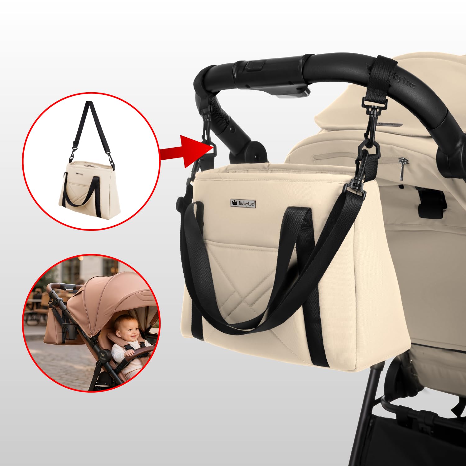 Babylux Passeggino Leggero da Viaggio ROLLE con Funzione Reclinabile, Sand | Passeggino Pieghevole, Manubrio Telescopico, Ripiegabile In Modo Compatto, Borsa Per Pannolini E Viaggio E Altri Accessori