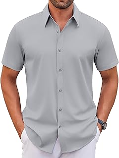 COOFANDY Men's Stretch Dress Shirts Short Sleeve Wrinkle Free Casual Button Down Shirts