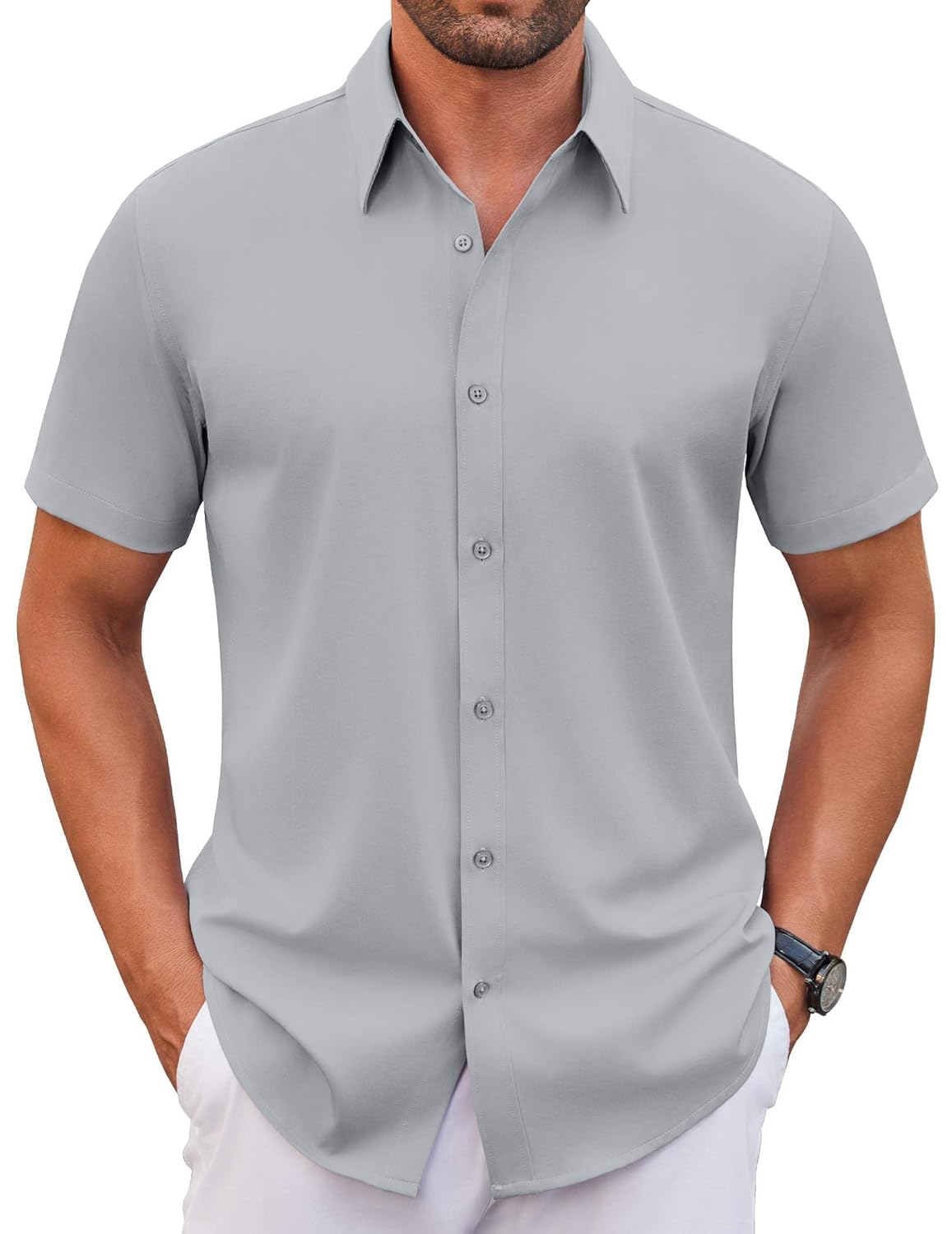 COOFANDY Mens Stretch Dress Shirts Short Sleeve Wrinkle Free Casual Button Down Shirts