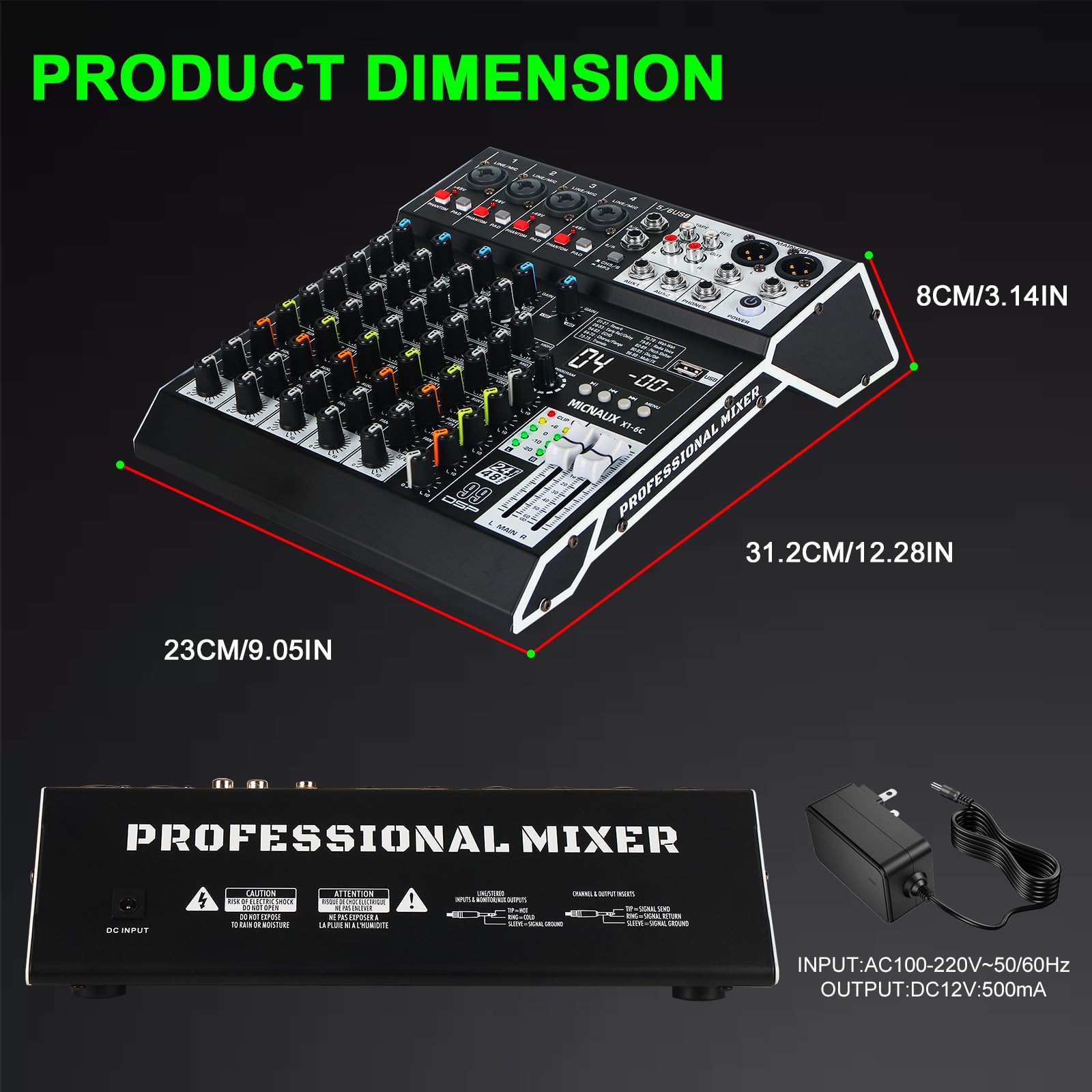Mikser audio, 6-kanałowy, profesjonalny mikser dźwięku, konsola z 99 efektami DSP, mikser DJ z USB, Bluetooth, zasilacz 48 V, przycisk PAD do nagrywania karaoke PA Drum Live Music