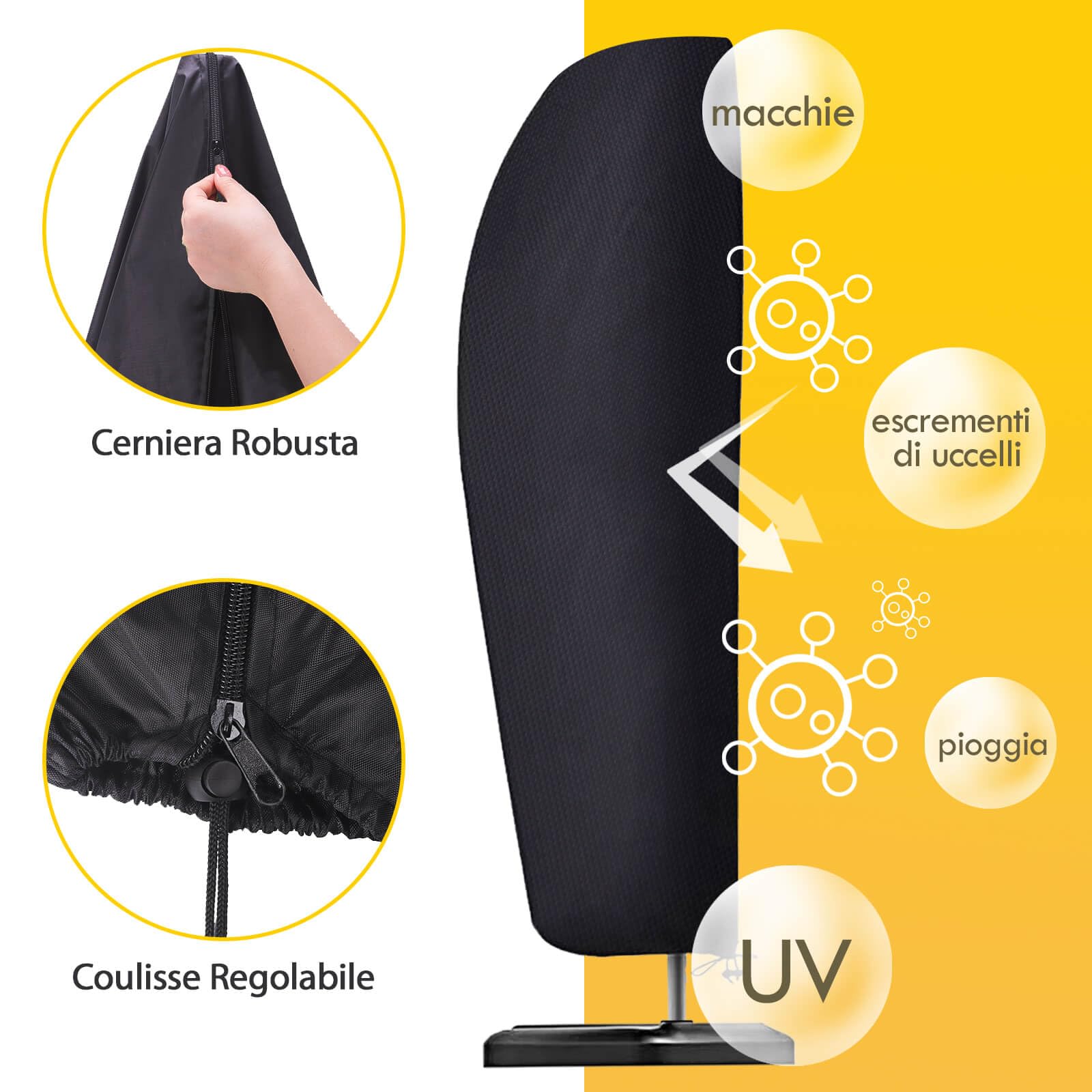 Reinalin Copertura per Ombrellone, Impermeabile Copertura Ombrellone da Giardino con Cerniera e Palo, Tessuto Oxford, Antivento, Anti-UV (265 x 40/70/50 cm)