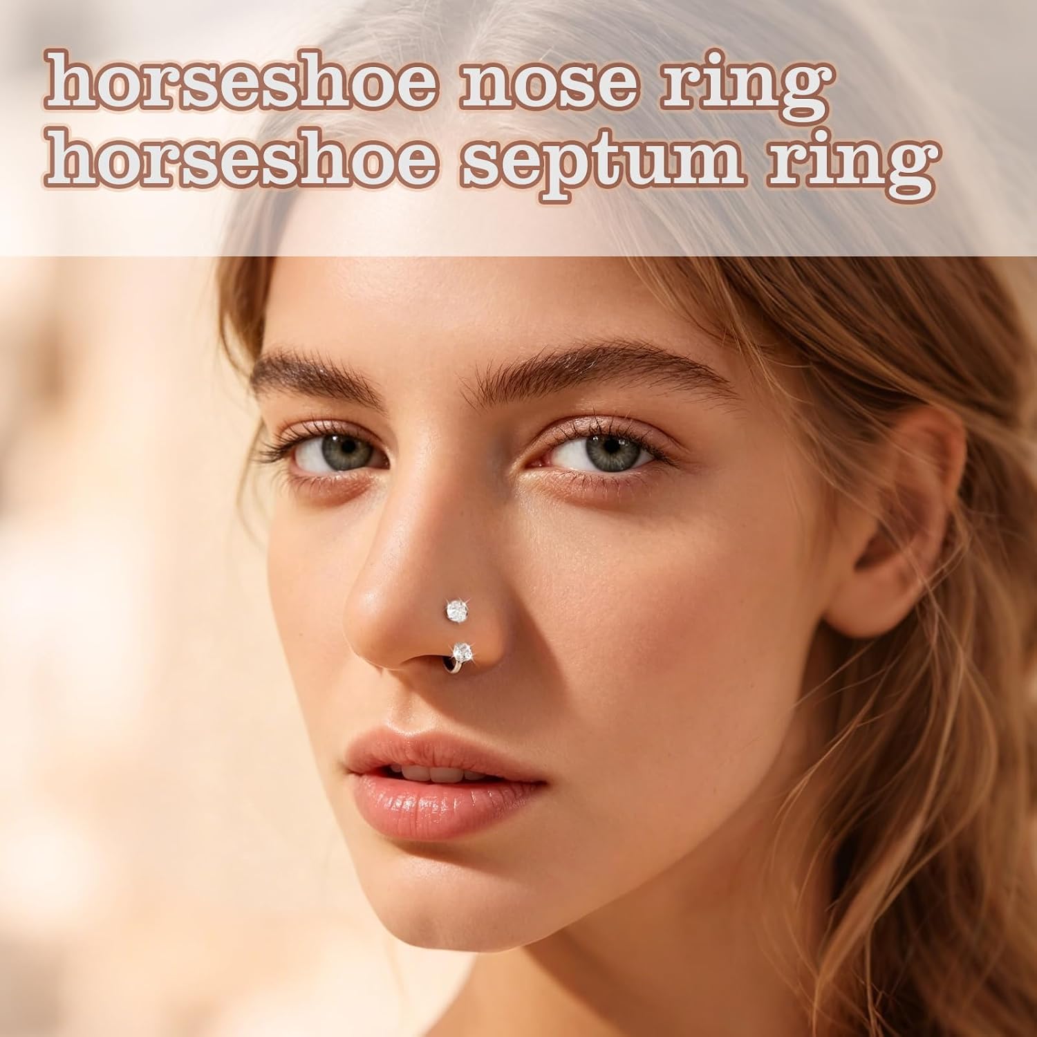 16g Horseshoe Nose Ring for Women Double Gem Horse Shoe Nose Ring Hoop Surgical Steel Cartilage Helix Tragus Earring Hoops Labret Lip Piercing Jewelry With Tool
