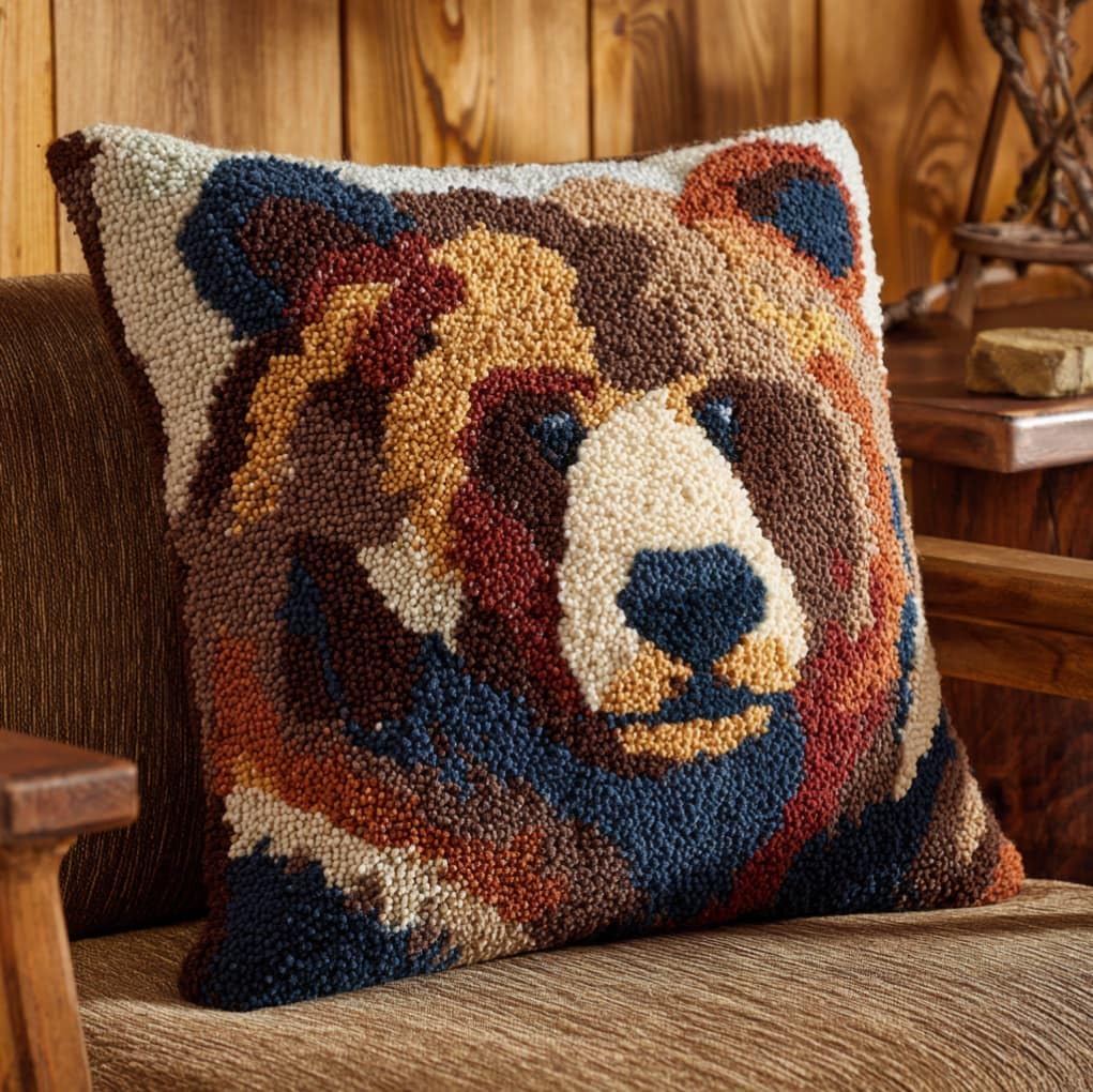 AxiangziK Latch Hook Pillow Kit for Beginners,Brown Bear