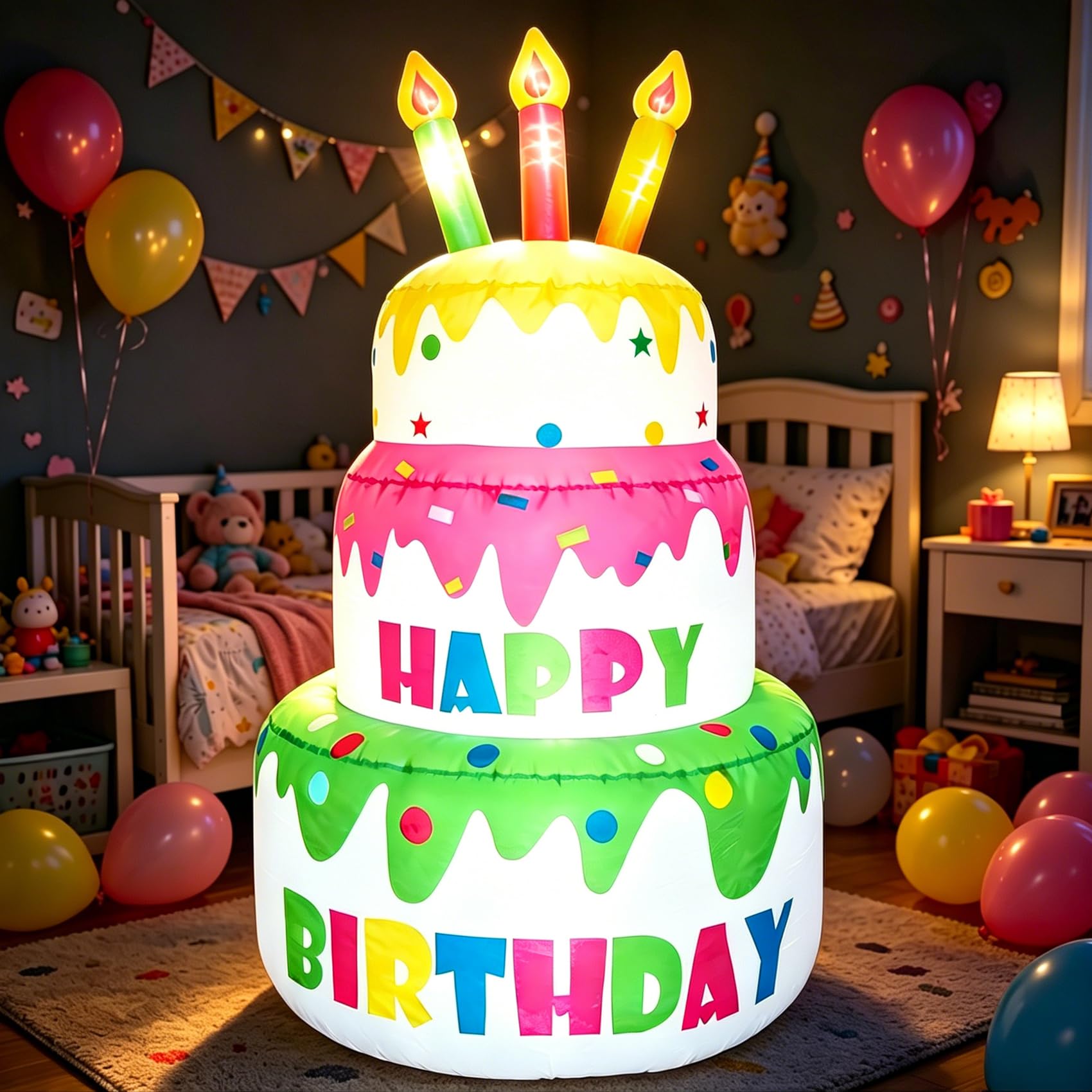 Gâteau d'anniversaire gonflable extérieur 1.2m avec bougies lumineuses LED décoratives