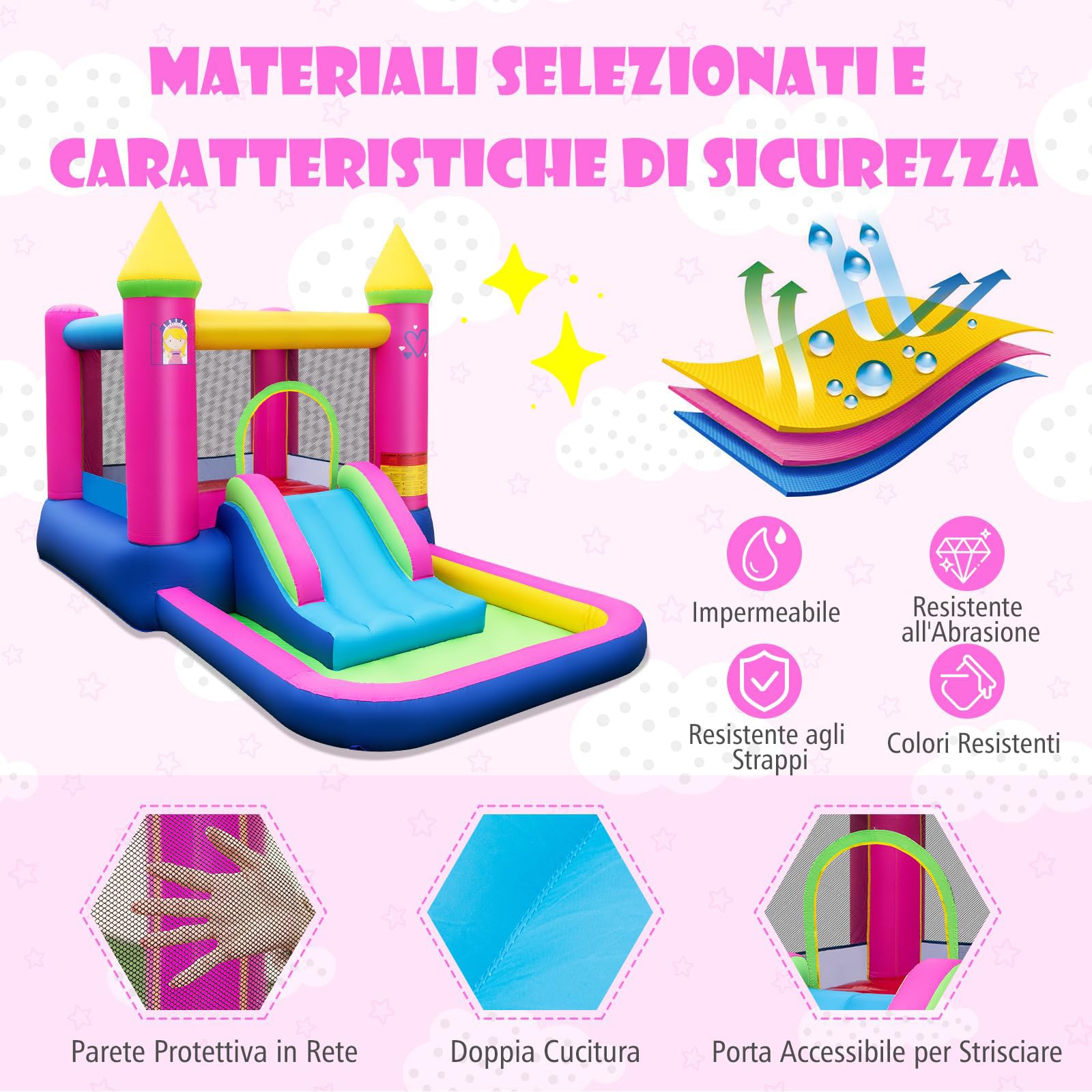 RELAX4LIFE Castello Gonfiabile per Bambini 363x202x205cm | Trampolino e Scivolo in Tessuto Oxford con Piscina, con Sacca, Interno ed Esterno, Senza Soffiatore